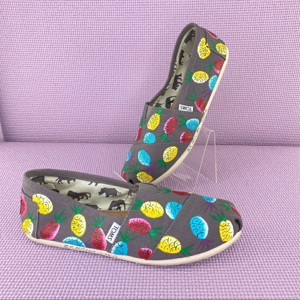 Toms Haiti Artists Collective Pineapple Print‎ Canvas Slip On Gray Multi 8